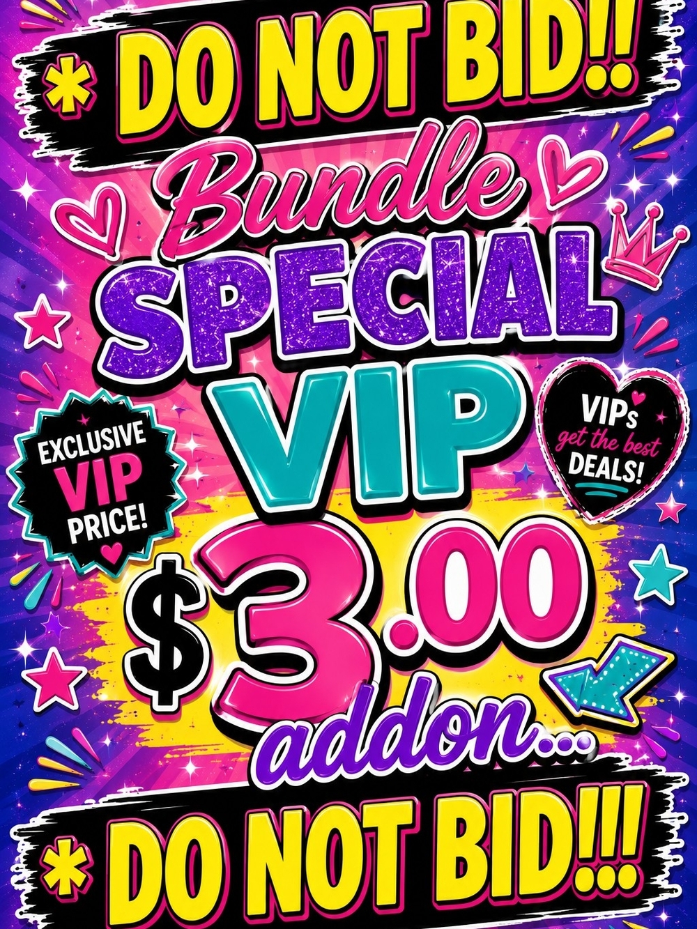 3.00 Add On To A 25.00 VIP Bundle Special Party Poster - Pink, Purple & Teal